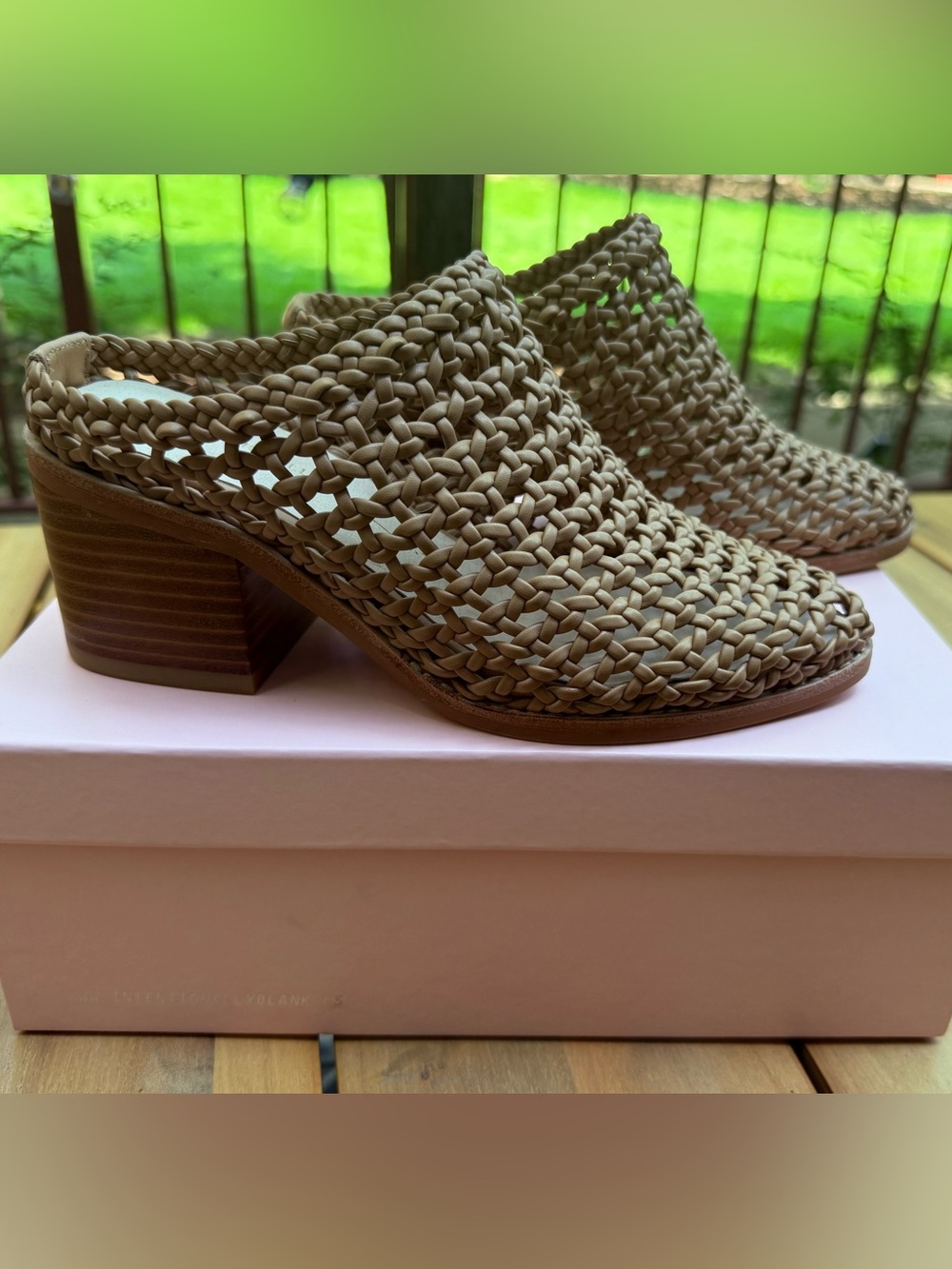 INTENTIONALLY BLANK Woven Heeled Mule in Tan - SIZE 5